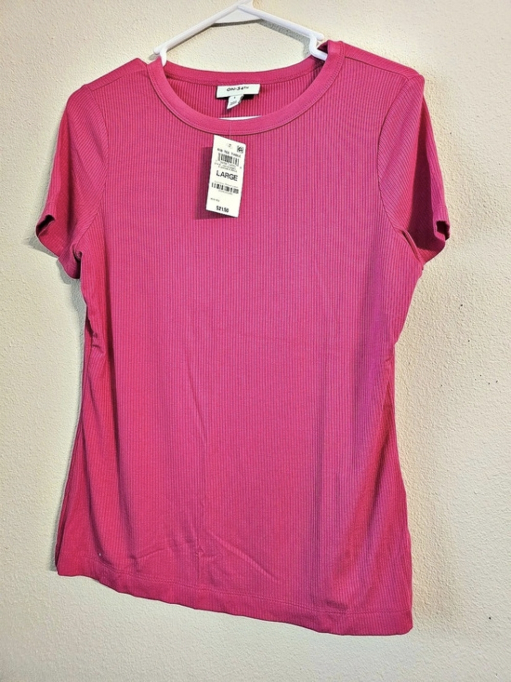 ON-34th Rib Tee Ribbed Short Sleeve Top in Pink Size Large NWT